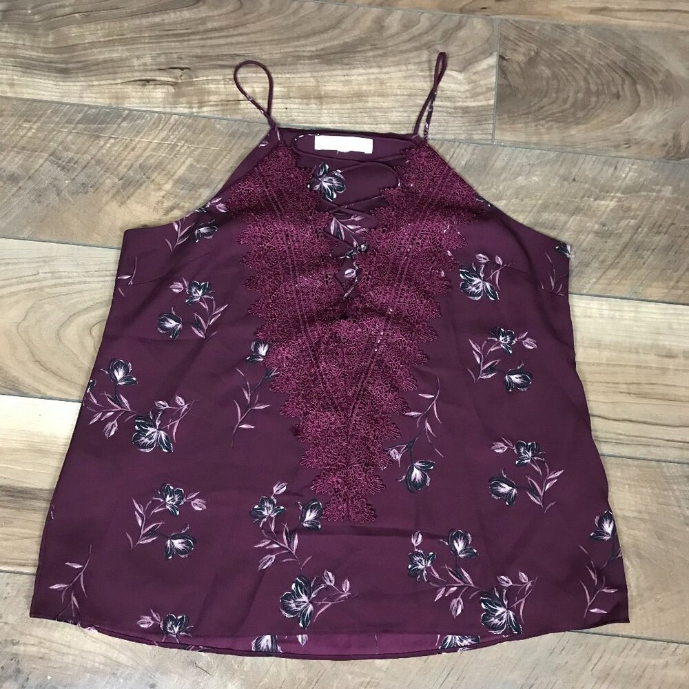 Wayf Foral Lace Up Strappy Camisole Top Purple Size M
